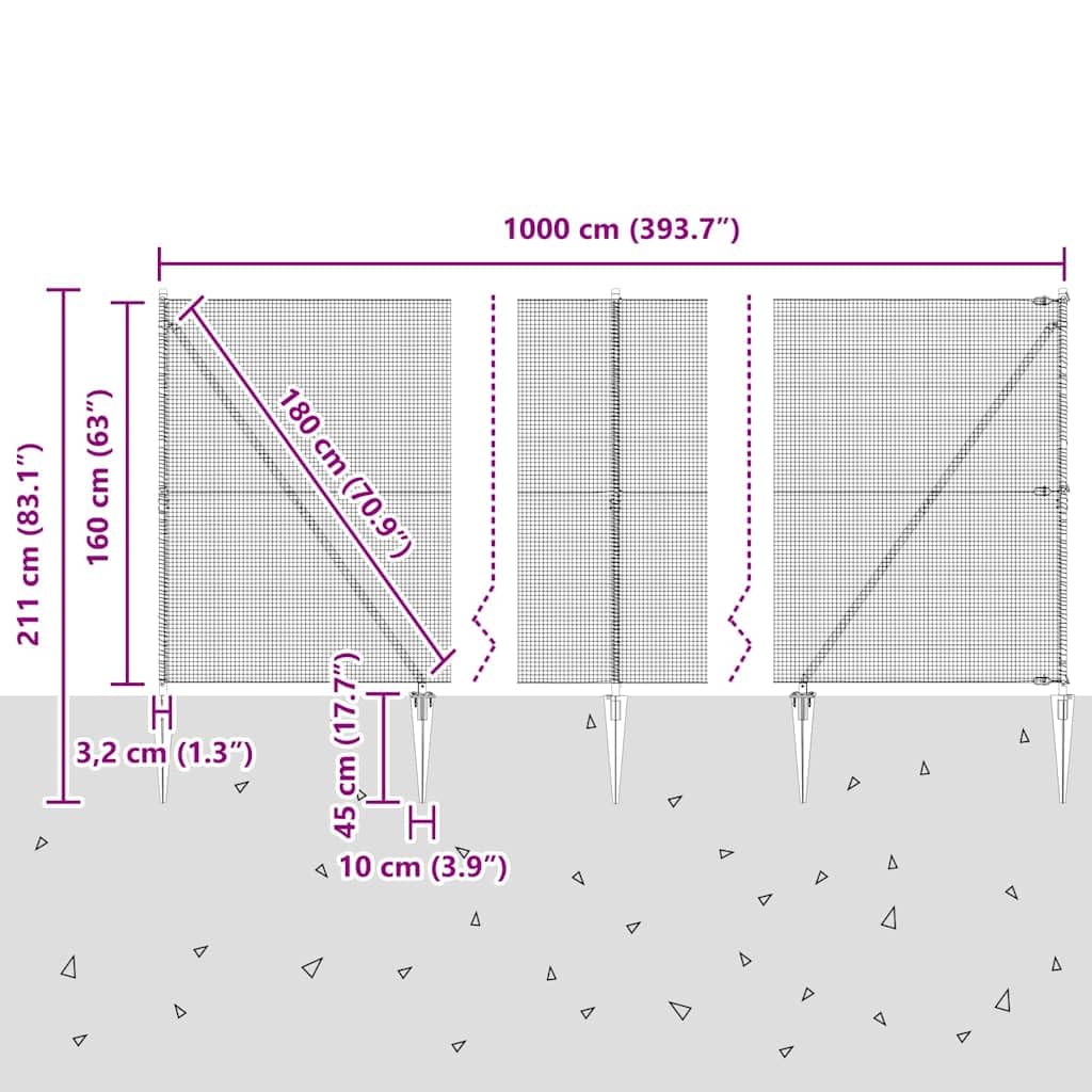 vidaXL Recinzione in rete saldata con punte 10 x 1,6 m Verde Rete