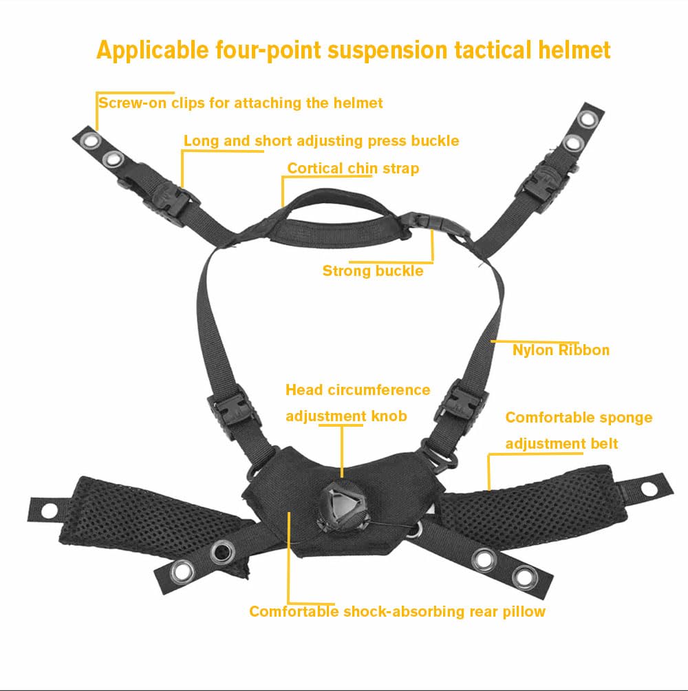 PAIRSOFTWIN Tactical Helmet Chin Strap Adjustable Dial 4 Points Suspension Strap System for Fast MICH Universa Helmet Accessory Black