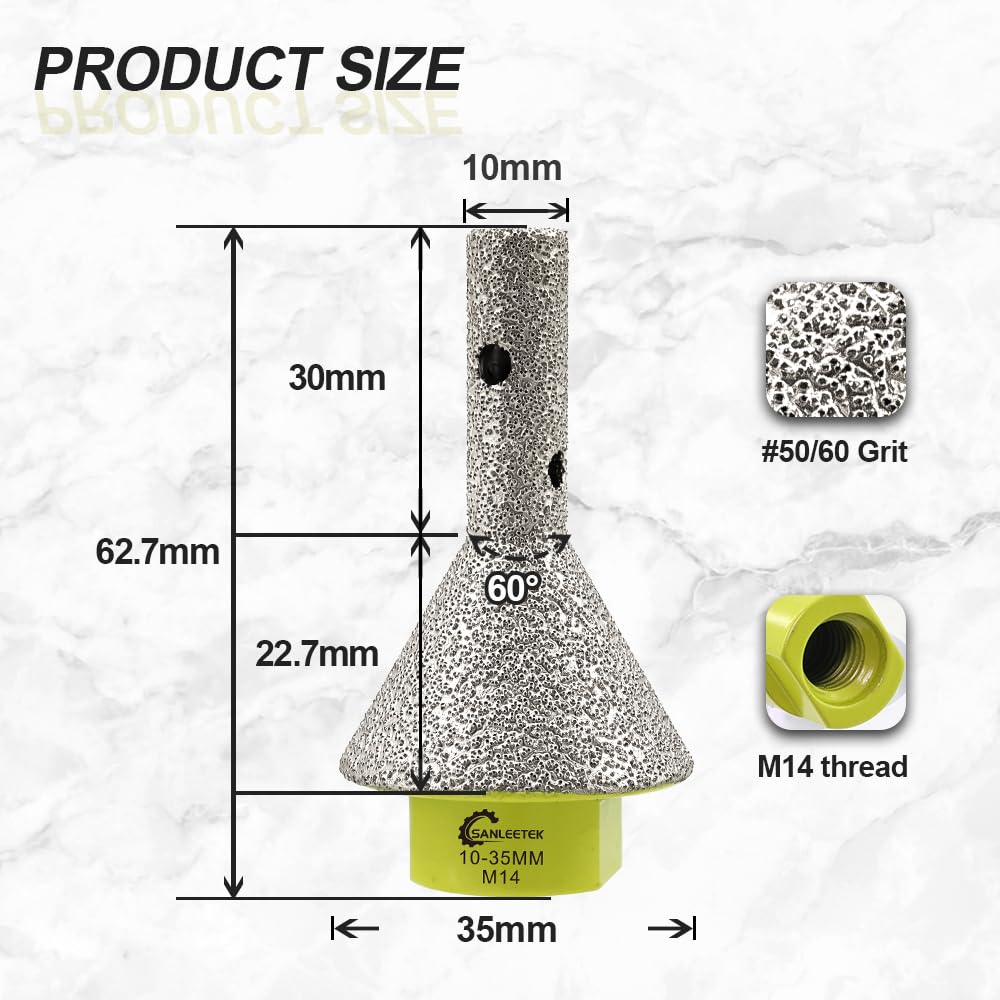 Diamant Fingerfräser 10-35mm Diamant Fasenbohrer Anfasen, Formen, Vergrößern und Schleifen von Löchern in Keramische Fliesen Porzellan Granit Marmor M14 Gewinde SANLEETEK