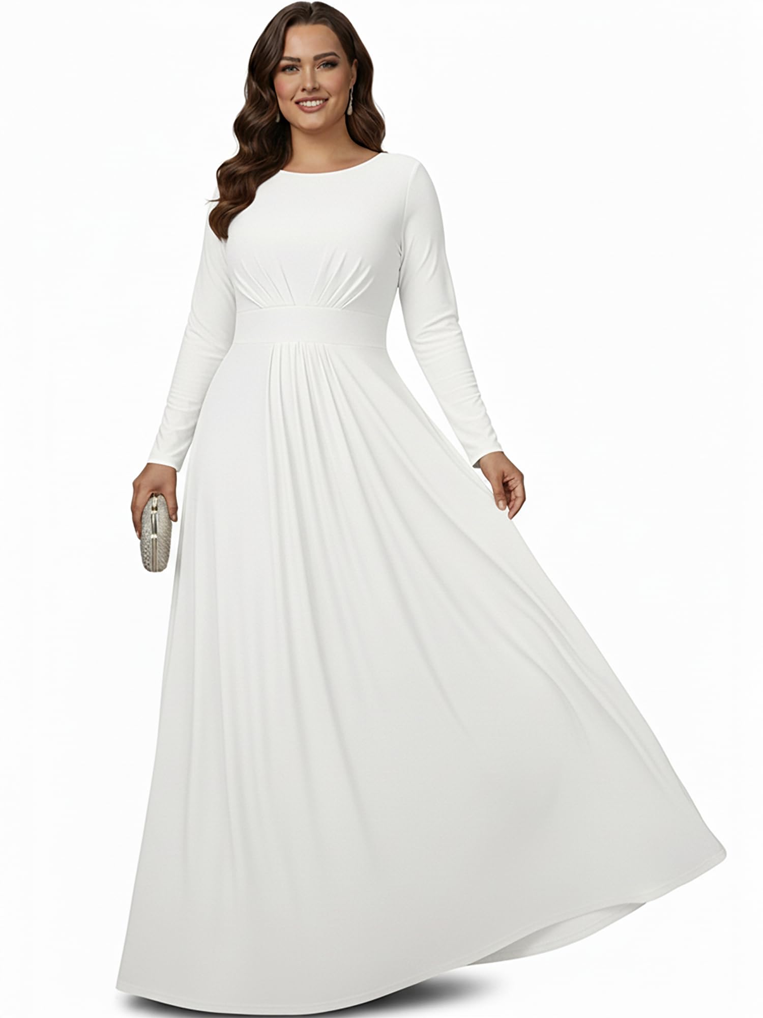 Womens 2026 Long Sleeve Soft Flowy Empire Waist Fall Winter Party Gown