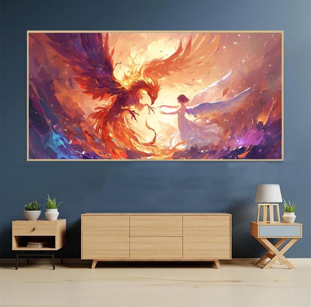 Phoenix Malen Nach Zahlen Erwachsene & AnfäNger Kits, Malen Nach Zahlen Mädchen Bastelset Kinder Ab 6 Jahre, Acrylfarben DIY Set Erwachsene, Geeignet FüR Deko Wohnzimmer, Ohne Rahmen 60x120cm U-252