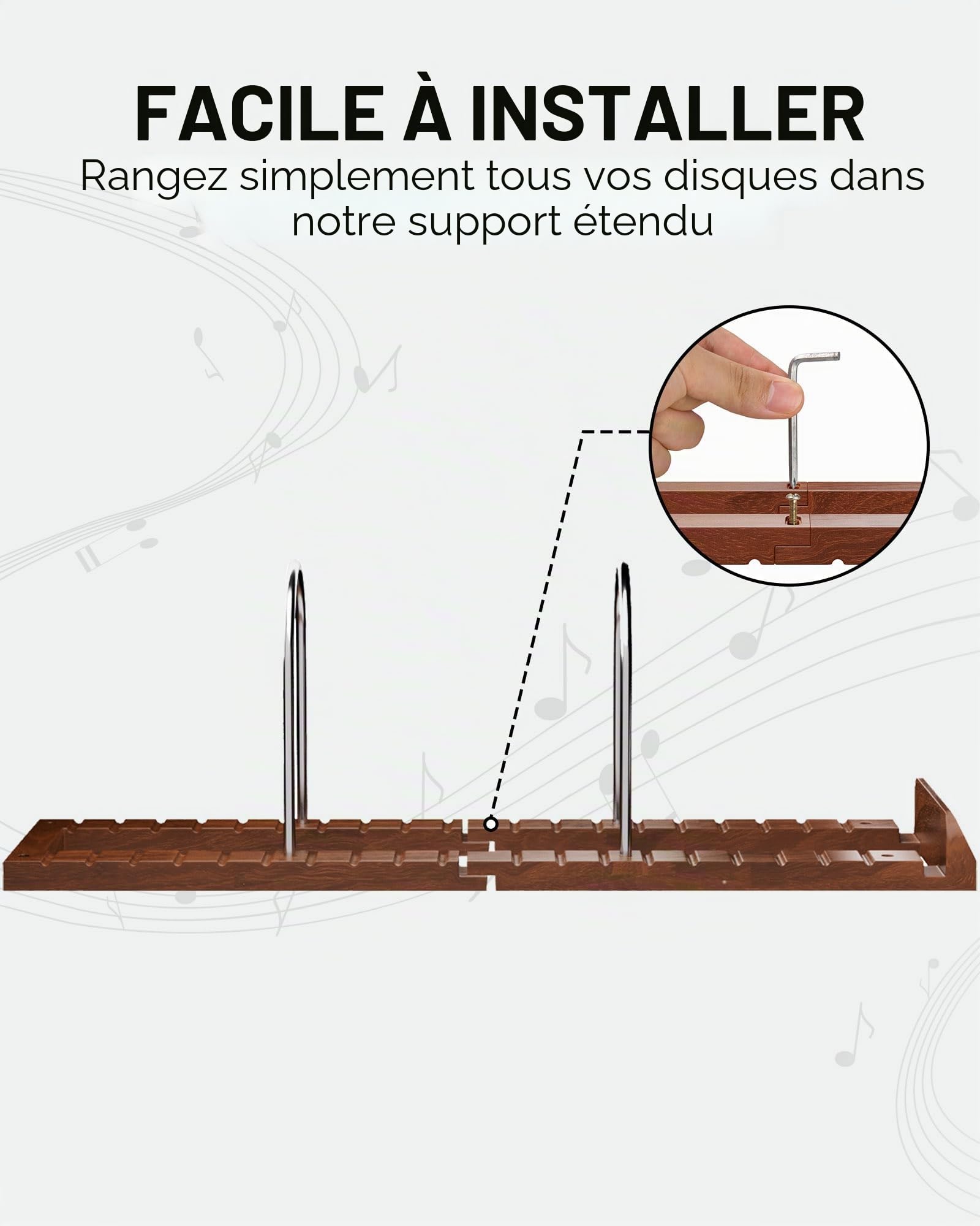 BS-VOG Now Playing Support de rangement pour disques vinyles 150 LP avec rainures antidérapantes, support de disque vinyle rotatif Wood Now pour albums, emballage cadeau