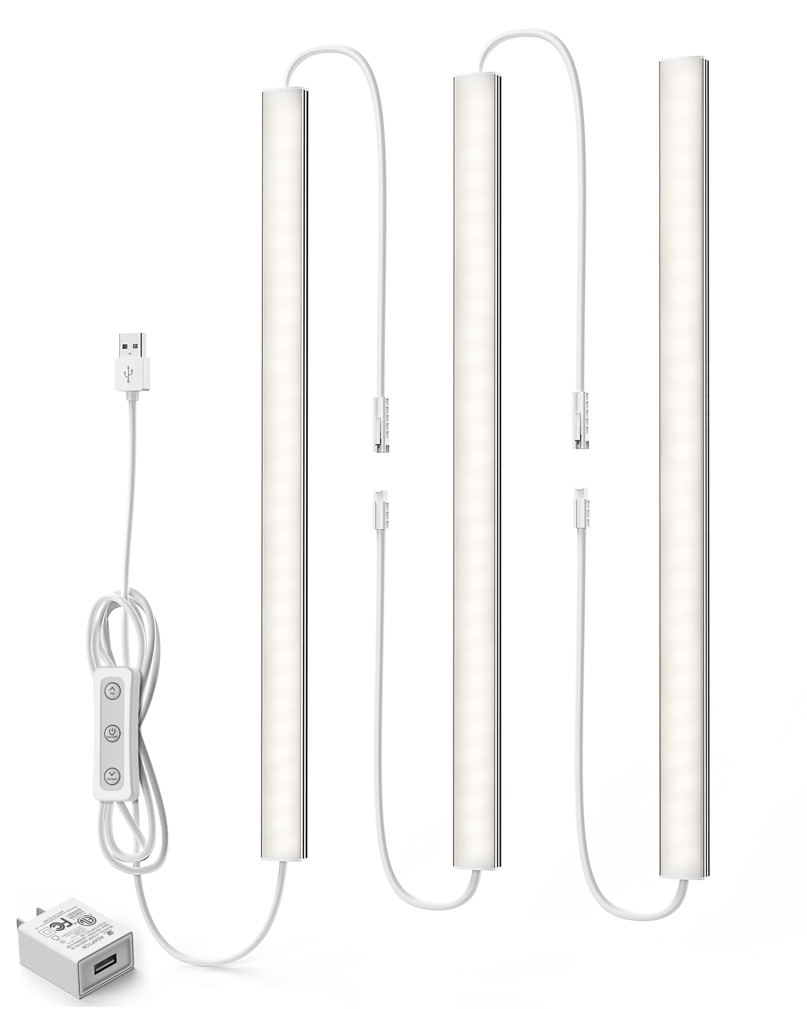 ASOKO HOME Dimmable USB Under Cabinet Lights - 3 Pack 12" Linkable LED Strips, 4000K Daylight for Kitchen, Desk, Workbench