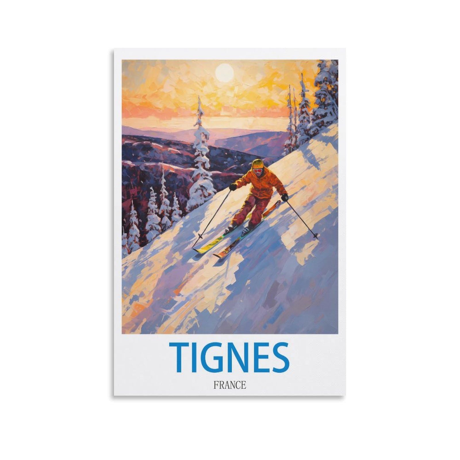 HeyBox Tignes France Vintage Travel Posters Ski 12x18inch(30x45cm) Canvas Prints Wall Art Paintings for Home Office Living Room Decor