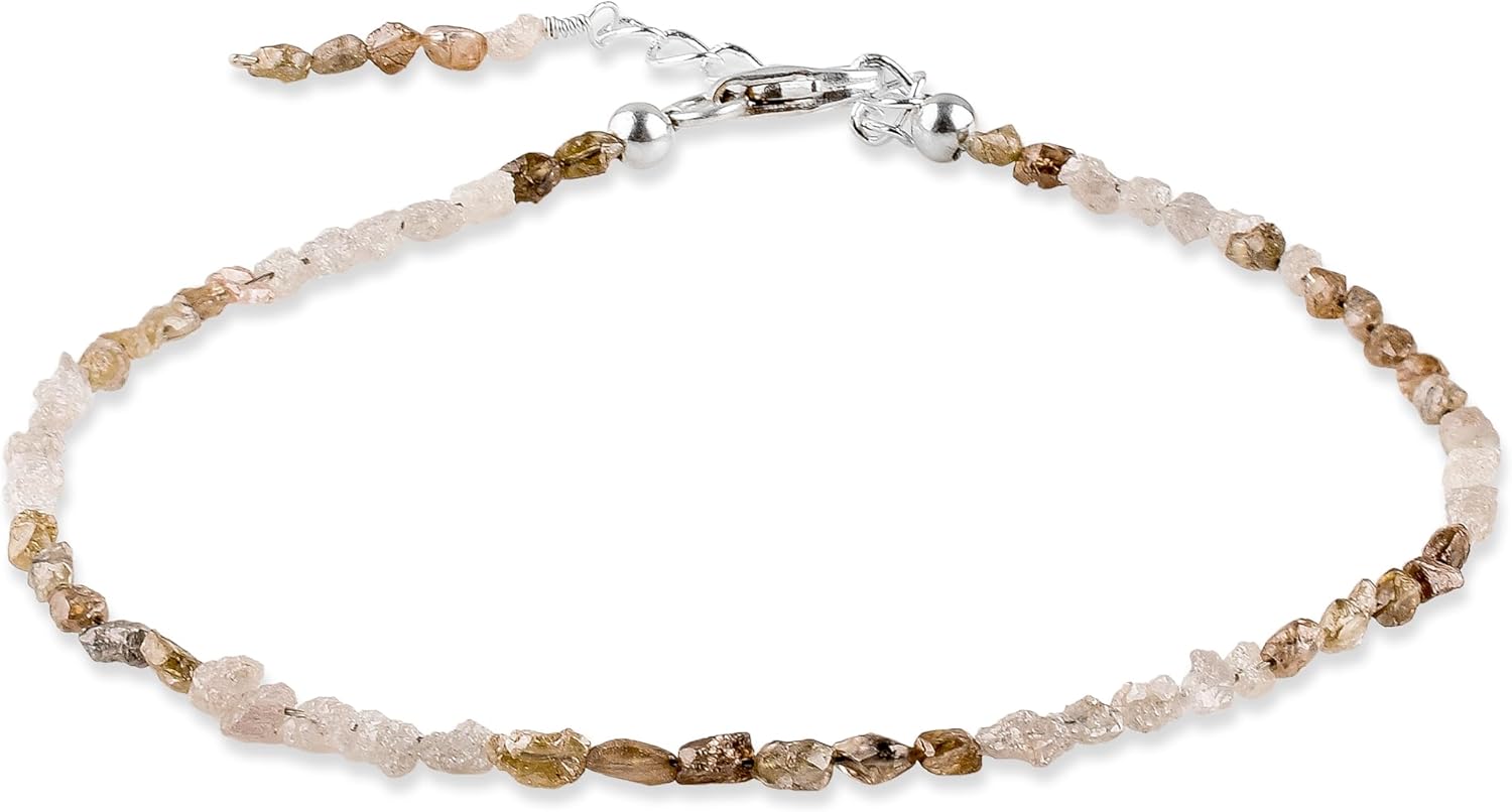 Natural Raw Diamond Gemstones Bolo Bracelet, Rough Diamond Crystals Beads, 925 Sterling Silver, Energy Healing Stone, Jewelry for Women, Christmas Gifts