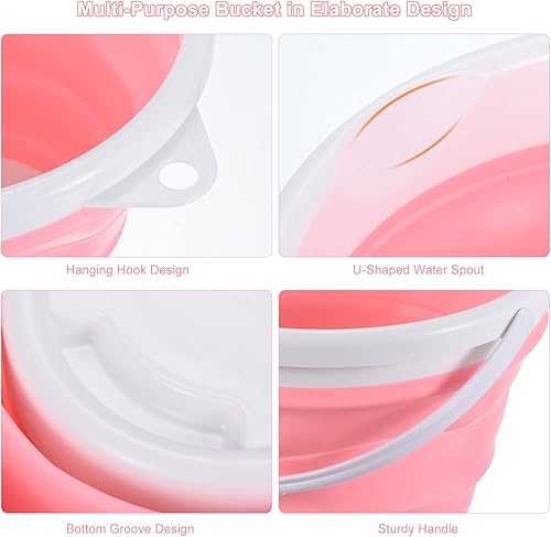 Miniatura 3 de PATIKIL Cubo plegable de 10 L, cubo de playa plegable portátil de plástico para exteriores, para camping, pesca, lavado de autos, color rosa
