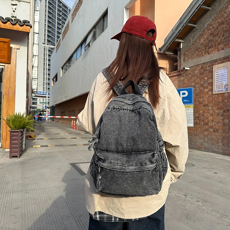 Denim Backpack Women's Men Casual Solid Color Lightweight Large Bag Going Out Christmas Gifts (grey,one size)2