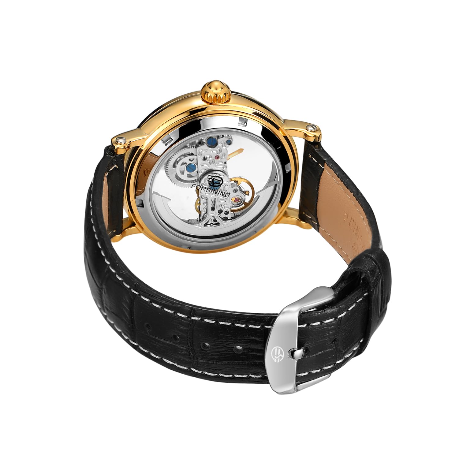 FORSINING Reloj de esqueleto de diseño único con movimiento automático y esfera analógica, estilo popular, con correa de cuero