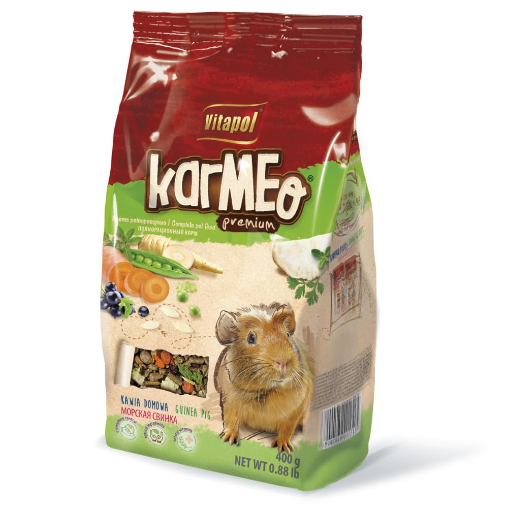 Karmeo Premium Food for Guinea Pigs 400 Gram High-Fiber Complete Diet with Carrot Parsnip Beetroot Black Currants and Thyme Supports Digestion & Immunity
