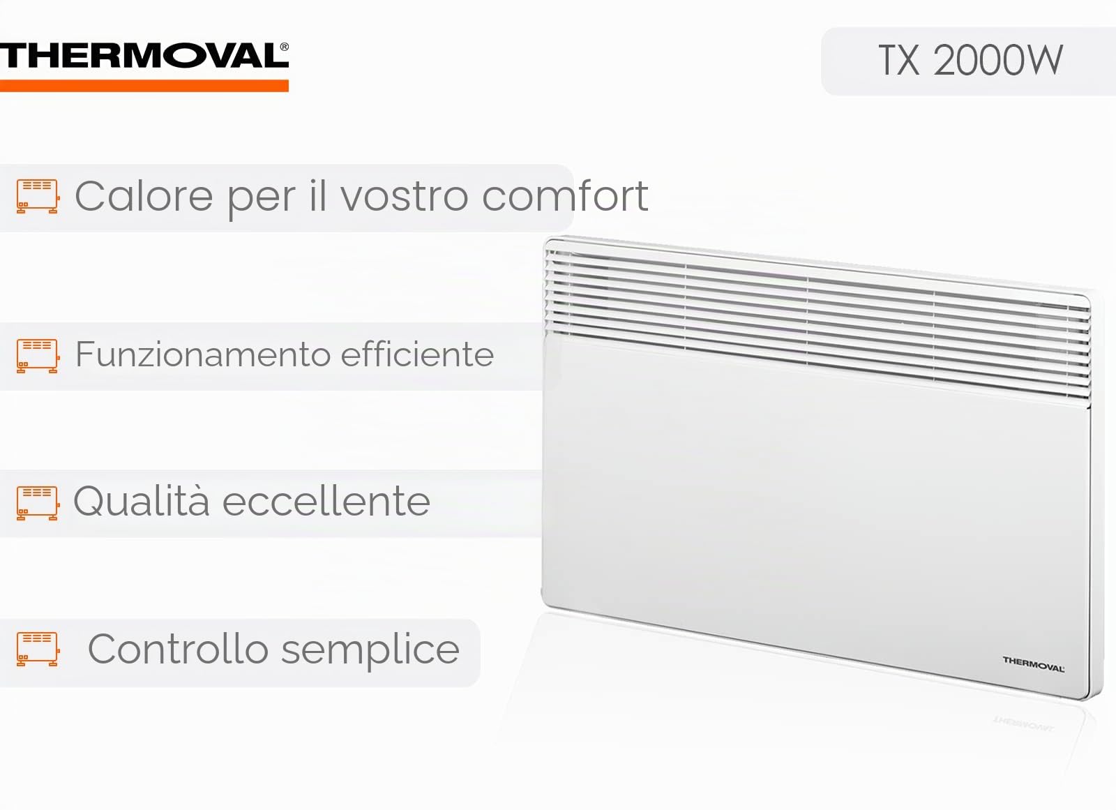 Parete Termoconvettore Elettrico Stufa Radiatore di riscaldamento riscaldatore elettrico Calore | 2000 W