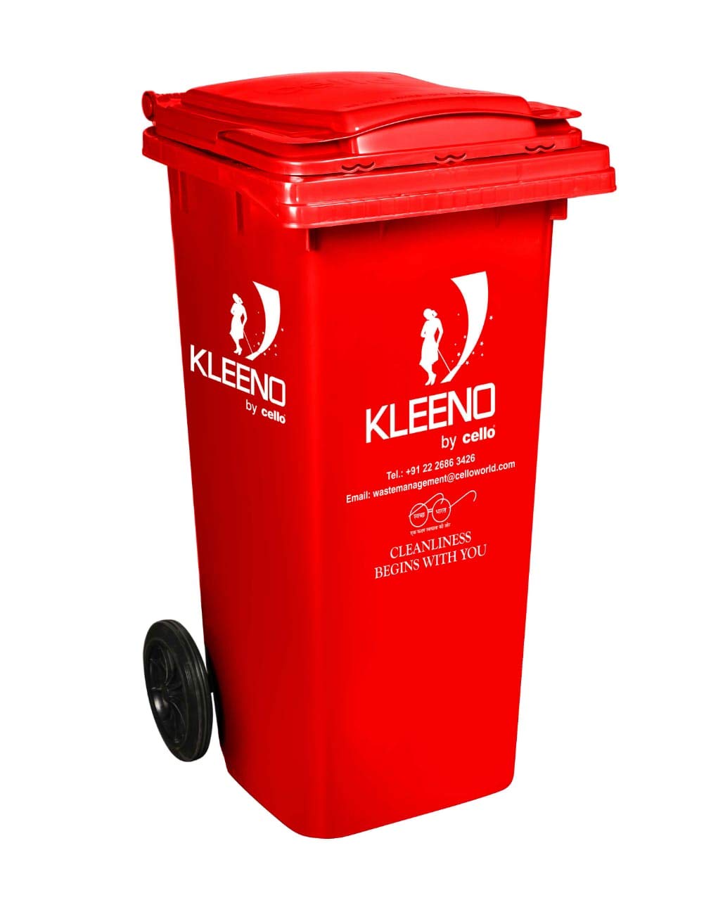 Cello Manual-Lift Garbage Waste Dustbin with Wheel (120 LTR, RED)-image-26