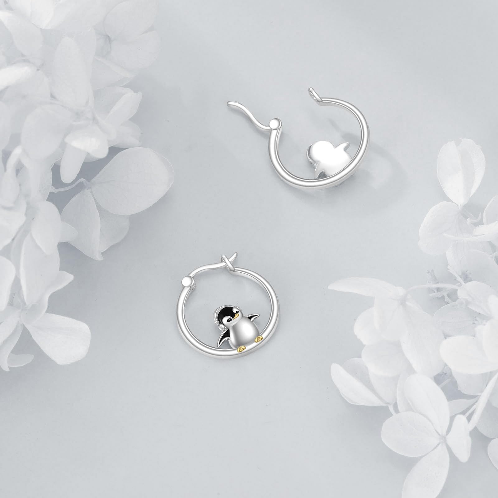 Zorro/gato/mapache/pingüino/axolotl/oso polar/koala/cerdo/amor pingüino pendientes de plata de ley animal huggie joyas regalos para mujer