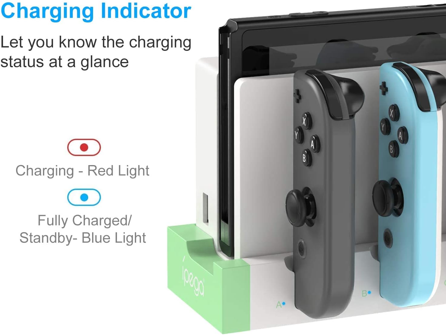 Charging Dock Compatible with Switch Joy Cons Controllers, [Add to Dock] Portable Desktop Charging Station Stand with Extended USB Port - White/Green