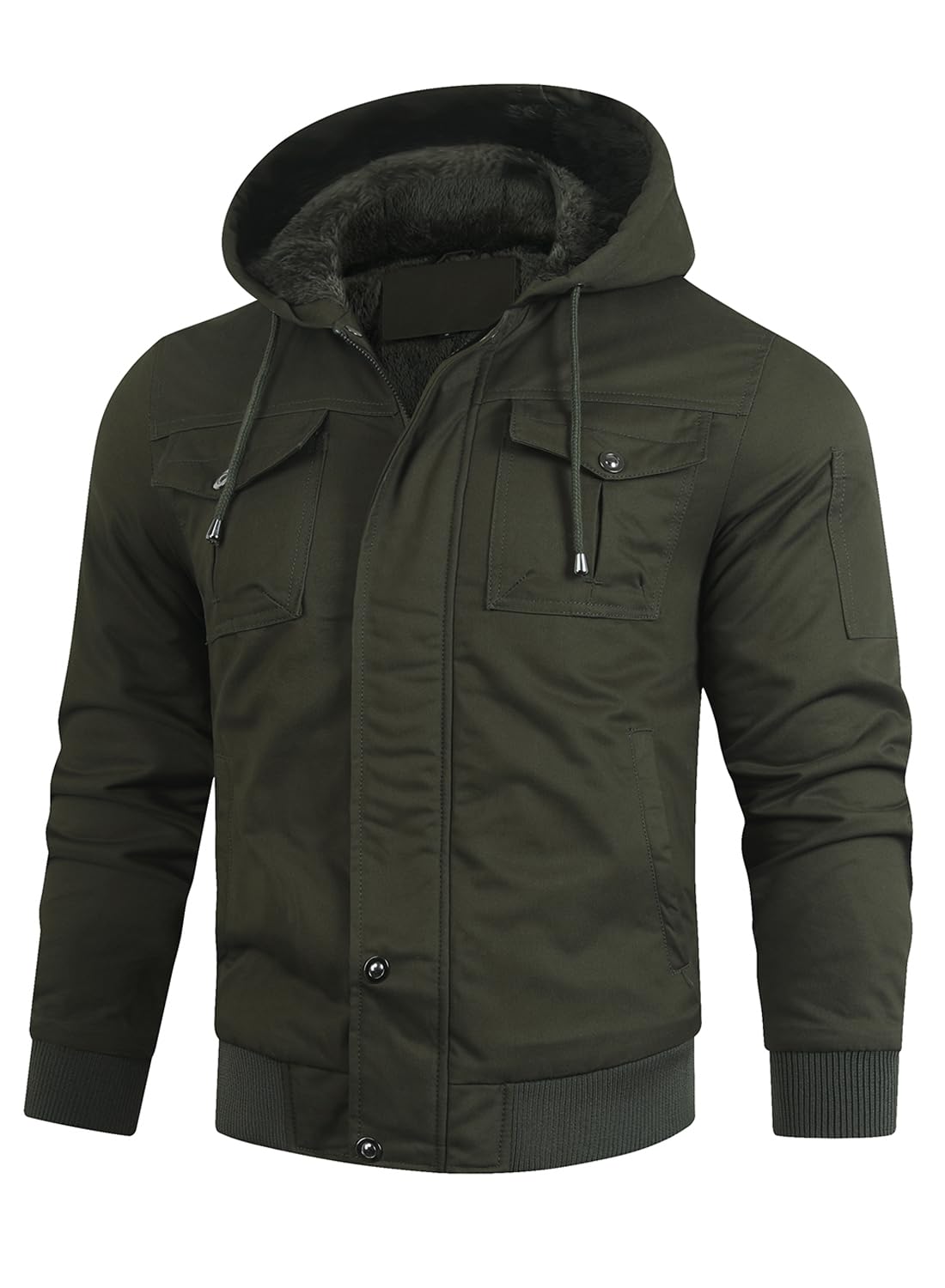 HOOD CREW Herren Freizeit Winterjacken Übergangsjacke Baumwolle Warme Fleece Jacken mit Taschen Cargo Arbeitsjacke mit Kapuze