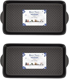 Premium 100% Rubber Boot Tray | Pack of 2 Black Non-Slip Shoes Trays Indoor & Outdoor Waterproof Shoe Mats All-Weather & E...