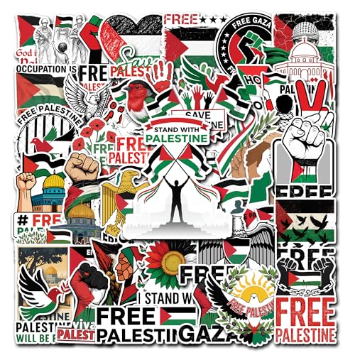 HIZILY 50 Pcs Palestine Stickers Palestinian Flag Vinyl Decal Waterproof Country Sticker Laptop Water Bottle Skateboard Luggage Scrapbooking Notebook Helmet Phone Case Gifts for Women Men