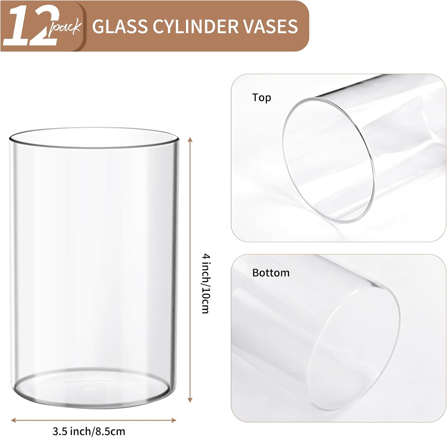 12 Pack Glass Cylinder Vases for Centerpieces,Wedding Flower Vases Decorations,4 Inch Tall by 3.5 Inch Wide Glass Cylinder Vase for Bulk Flowers Decor, Table Shelf, Floating Candle and Home Decor
