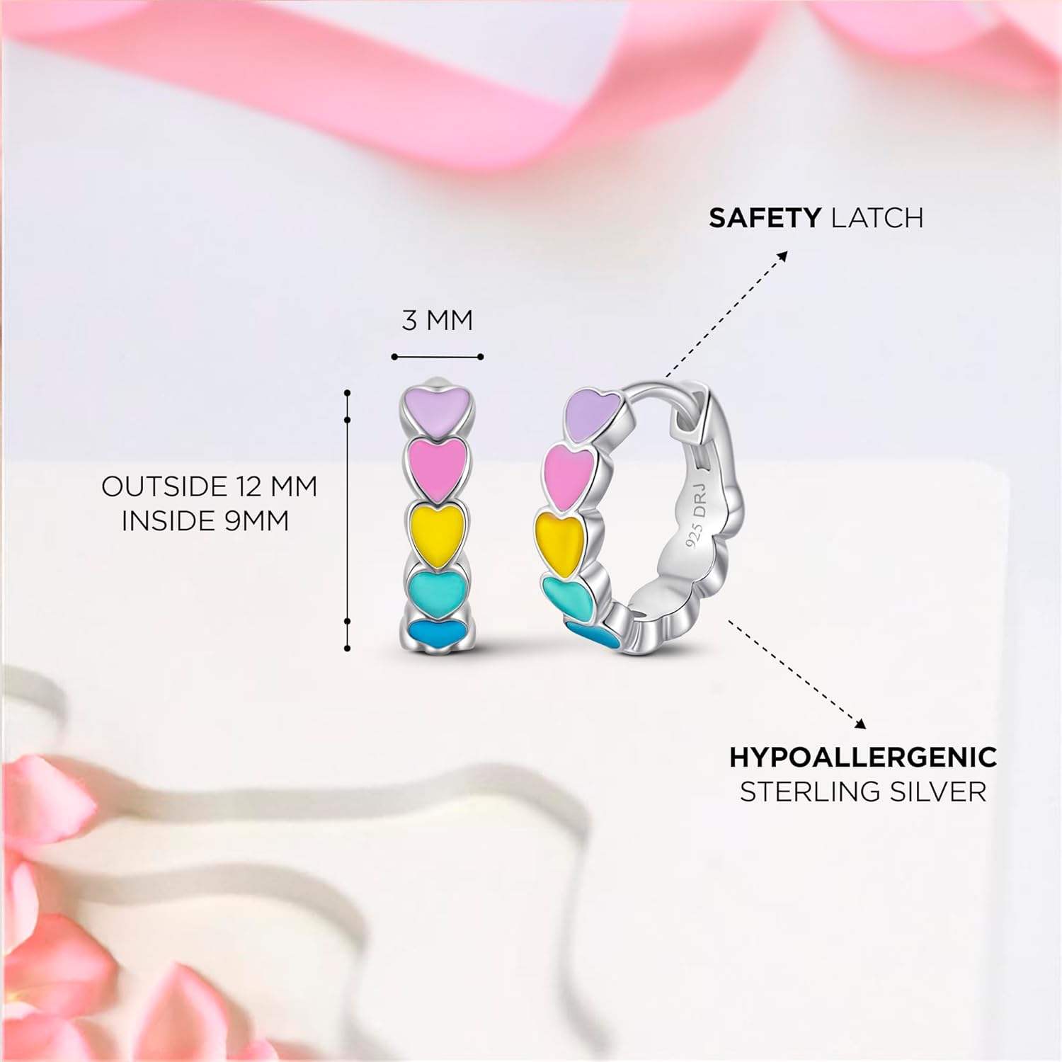 Heart Enamel Earrings for Baby Girls – 925 Sterling Silver Hypoallergenic Huggie Hoops for Toddlers & Kids | Safe Sensitive Ear Jewelry, Pastel Charm, Perfect Baby Girl Gift - Image 4