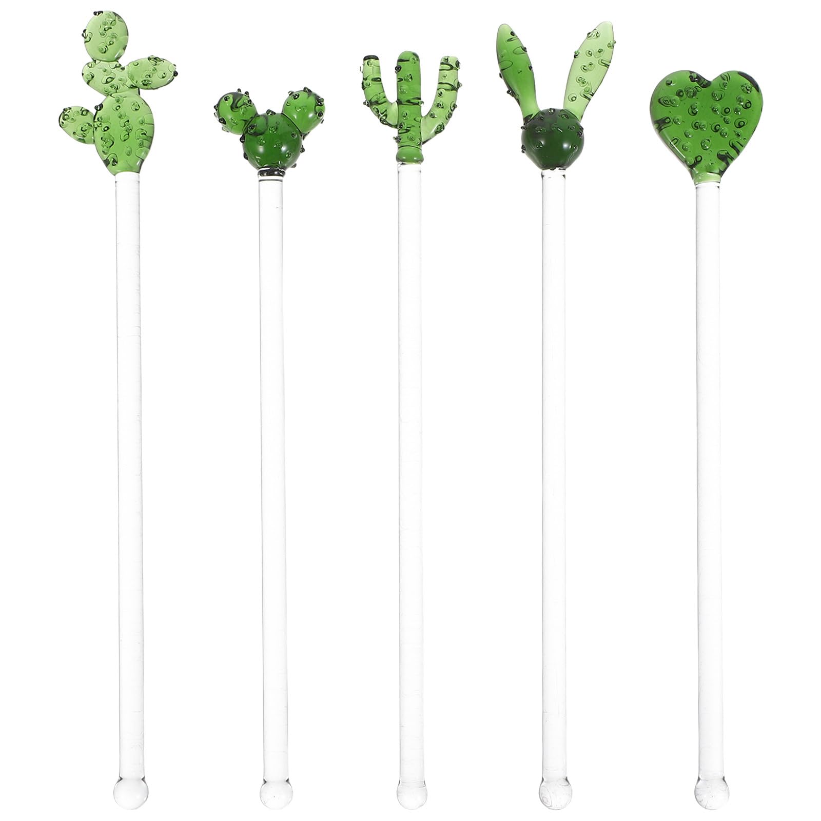 Kichvoe 5 Bastoncini di Vetro per mescolare per Barman: Forniture per Bastoncini da Cocktail - di miscelazione a Forma di Cactus per caffè, Cocktail, Bevande