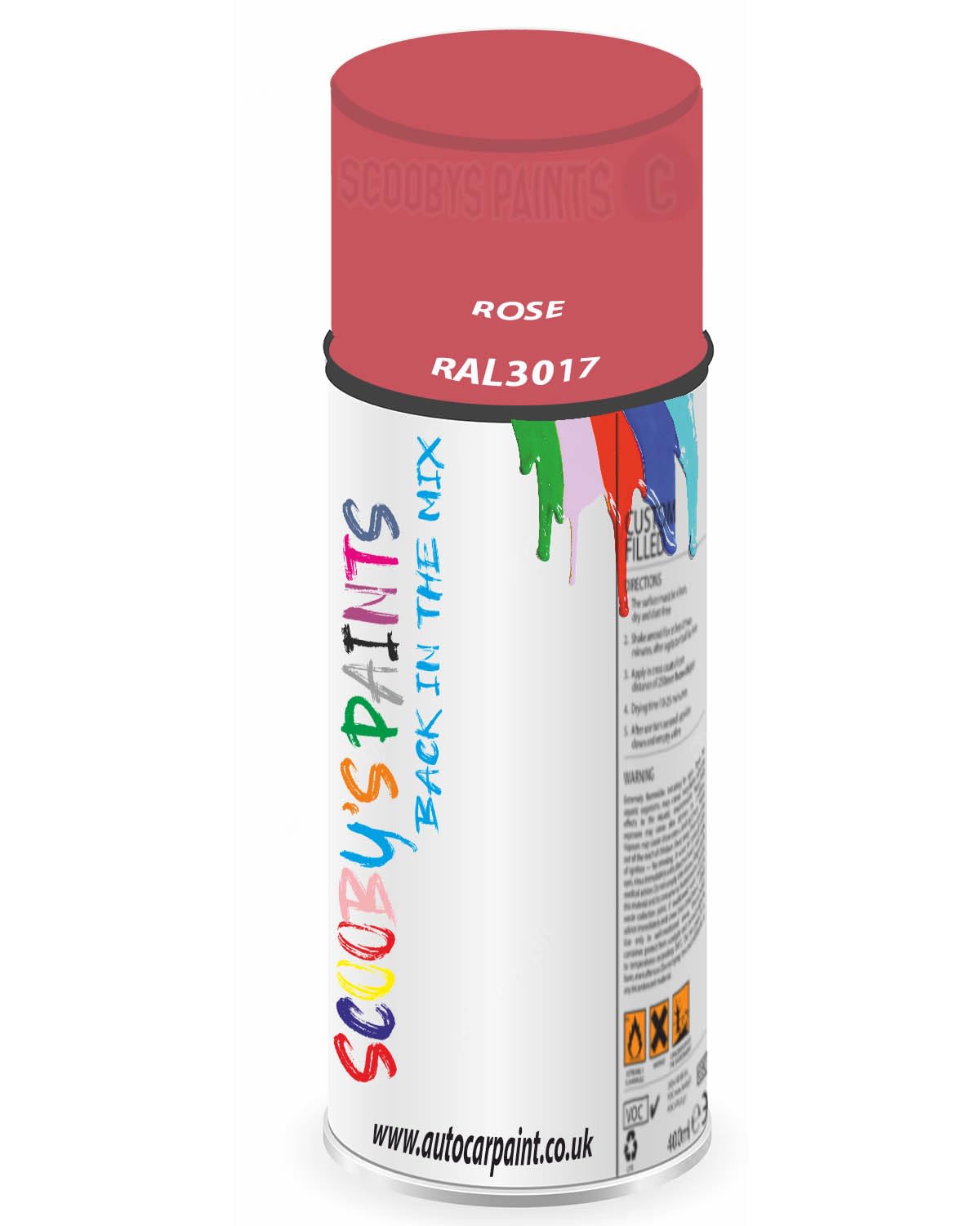 SCOOBYS PAINTS BACK IN THE MIX RAL3017 Rose 400ML Aerosol Spray Paint RAL Colour Can Gloss Shinny Finish DIY Indoor/Outdoor Wood Plastic Metal Heat Resistant Steel