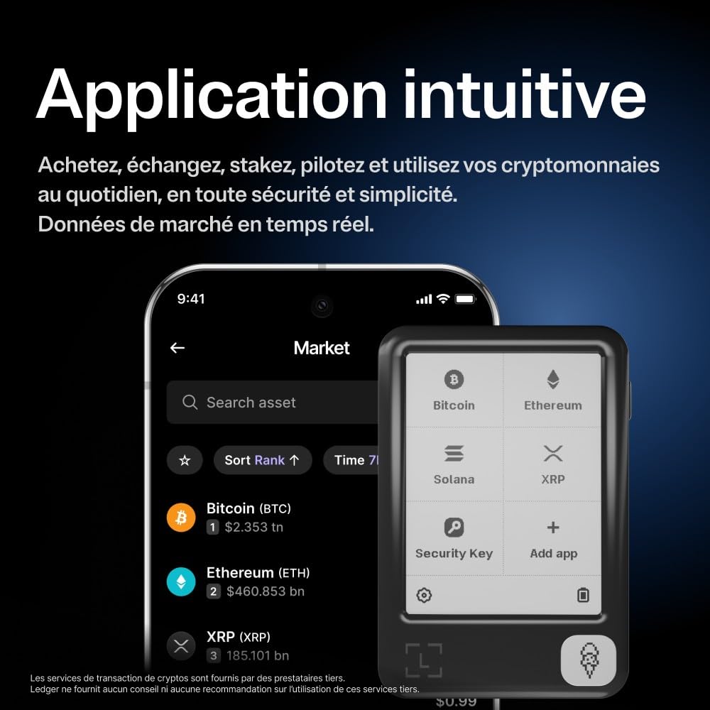 Ledger Nano Gen5 - Le Signer Crypto à écran Tactile, idéal pour débuter - Achetez et échangez des Actifs numériques en Toute sécurité Via l’app Ledger Wallet | Noir, facile à utiliser, personnalisable, écran tactile de 7,1 cm avec sauvegarde privée et pro