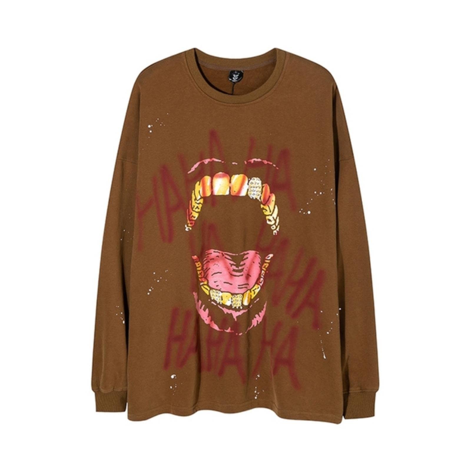 Graffiti Lettera Denti Stampa Vintage Felpa Streetwear Grunge Hip Hop Pullover Allentato Cotone Punk Gotico Top