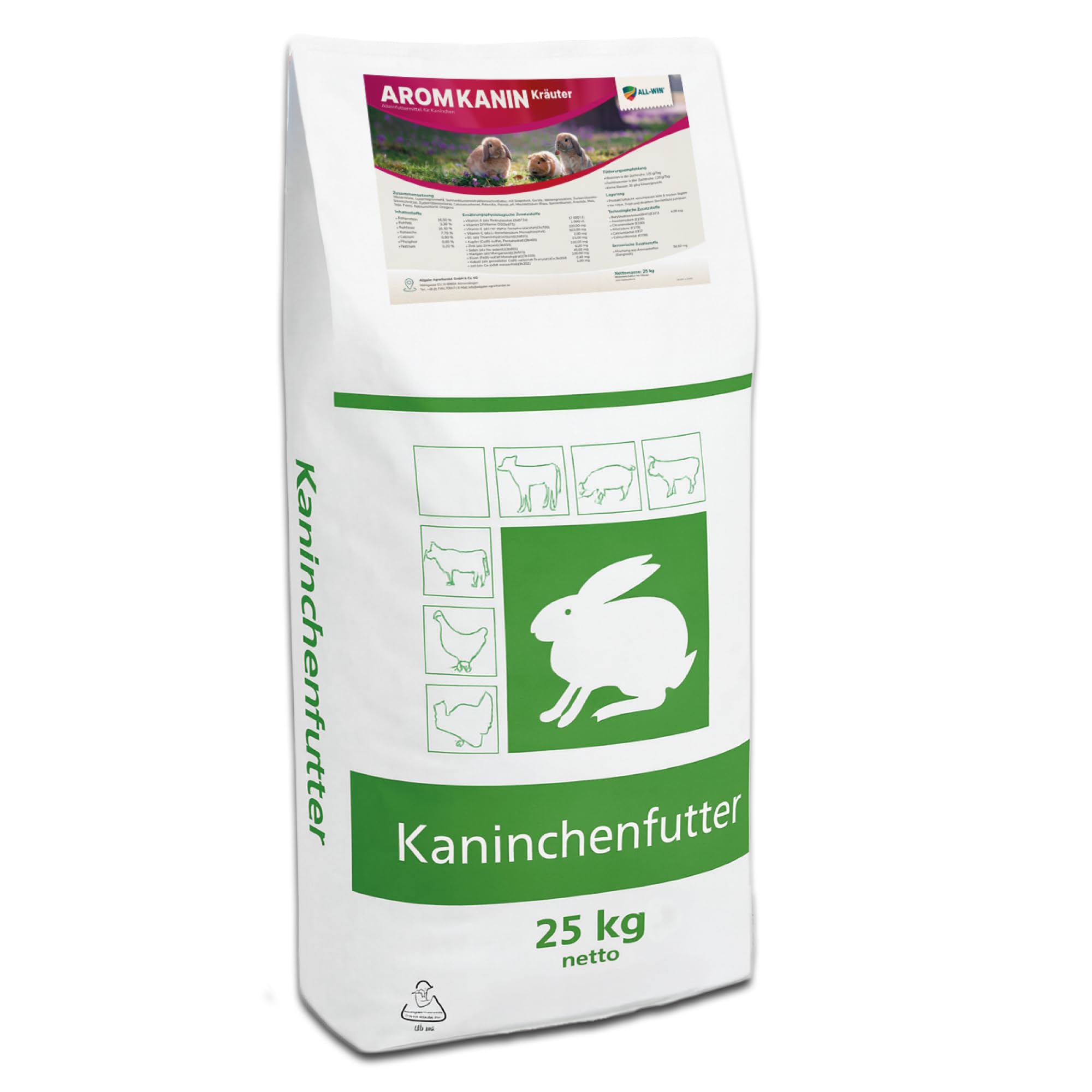 ALL-WIN AromKanin Kaninchenfutter für Zuchttiere 25 kg | Unterstützt Fruchtbarkeit, Milchleistung & Vitalität | Mit Kräutern, Vitaminen & Mineralstoffen | Hoher Energie- & Proteingehalt