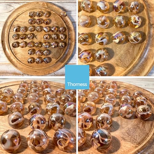 Thorness Solitär-Brettspiel, 30 cm Durchmesser, Rosa Glasmurmeln, Klassisches Solitär-Spiel aus Holz, Strategie-Brettspiel für Erwachsene, Einzelspieler
