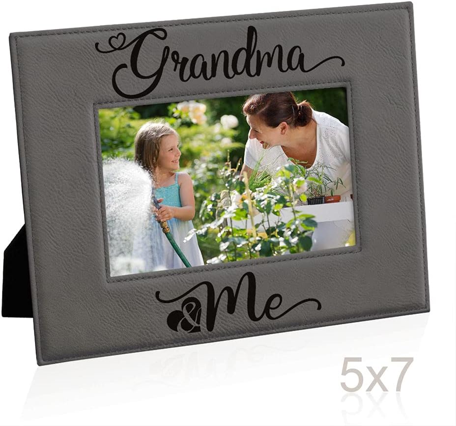 KATE POSH - Grandma & Me Engraved Leather Picture Frame, First Grandchild Gifts, Best Grandma Ever, Grandparents Gifts (5x7-Horizontal)