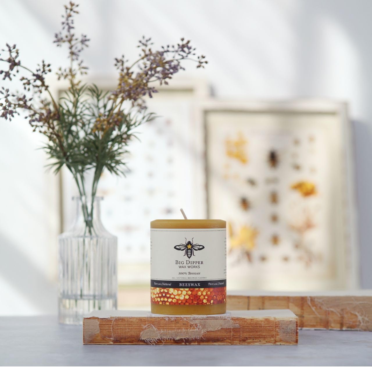 Big Dipper Wax Works 100% Pure Beeswax Pillar Candles (1 Pack) – 3" x 3.5" Handmade in USA, Long Burning Clean Soot-Free, Natural Honey Aroma, Eco-Friendly Cotton Wick, Home Décor & Meditation