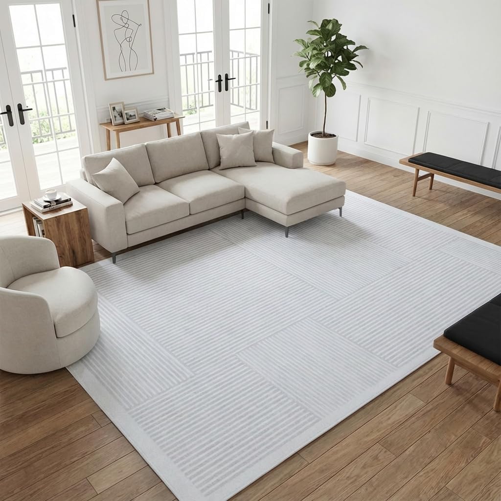 Area Rugs, Low-Profile Non-Slip Modern Carpet for Living Room and Bedroom, Lightweight Easy Clean Rug for Dining Room, Hallway,Pet Room (5x8 Ft Grey Modern A-07 Area Rug)