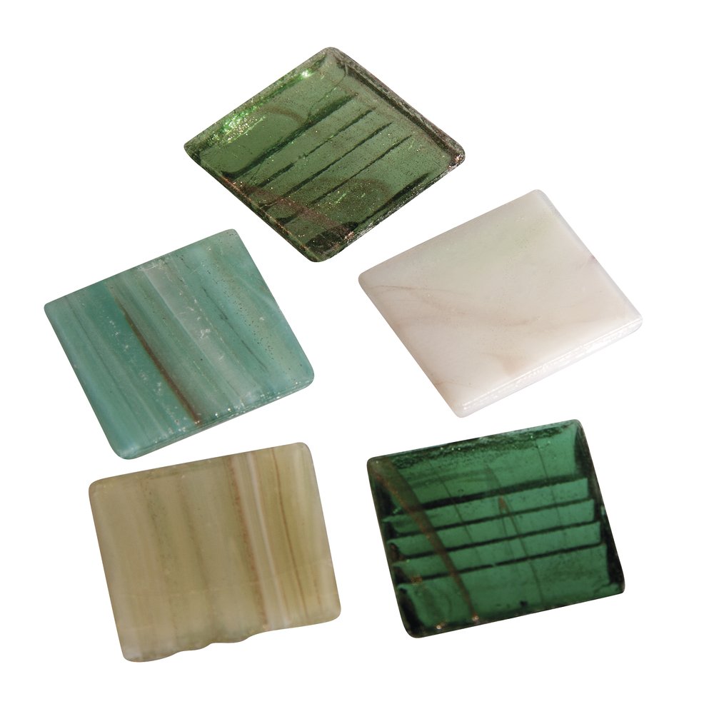 Rayher ArtDecor Glass Mosaic Tiles for Arts and Crafts, Green Tiles with Marble Finish, square-shaped, assorted colours, 2x2cm, 500g, 1453413