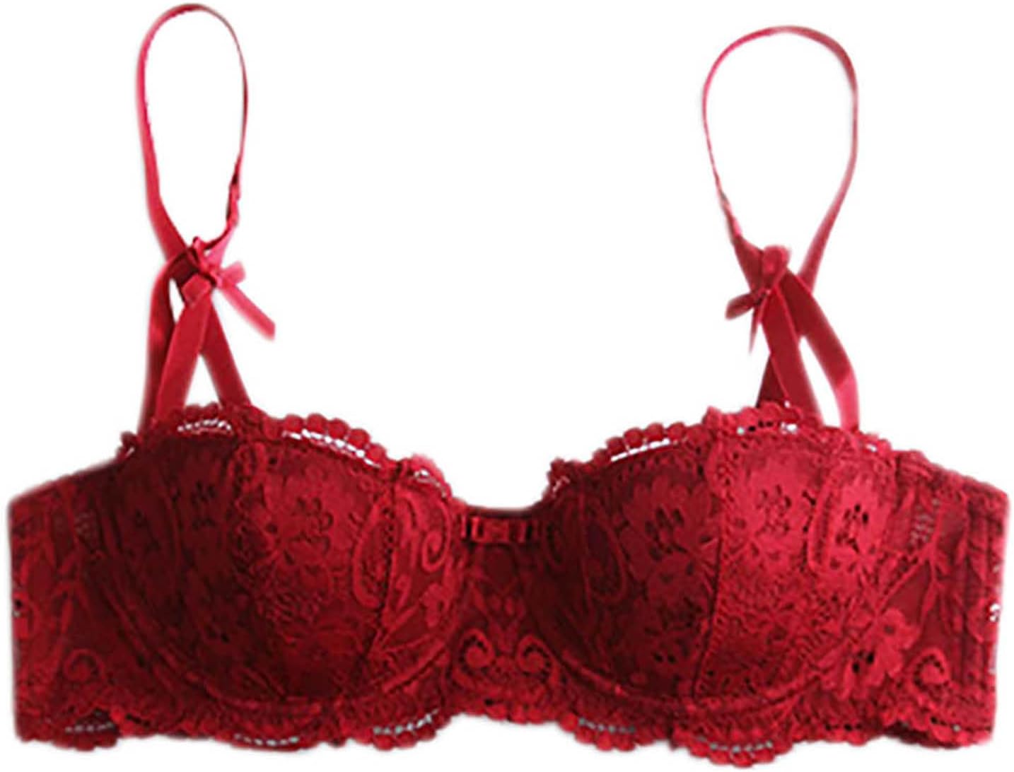 Women's Balconette Sexy Lace Bow Push Up Bras Comfortable Lightly Lined Bra Fashion See Through Underwire for Woman
