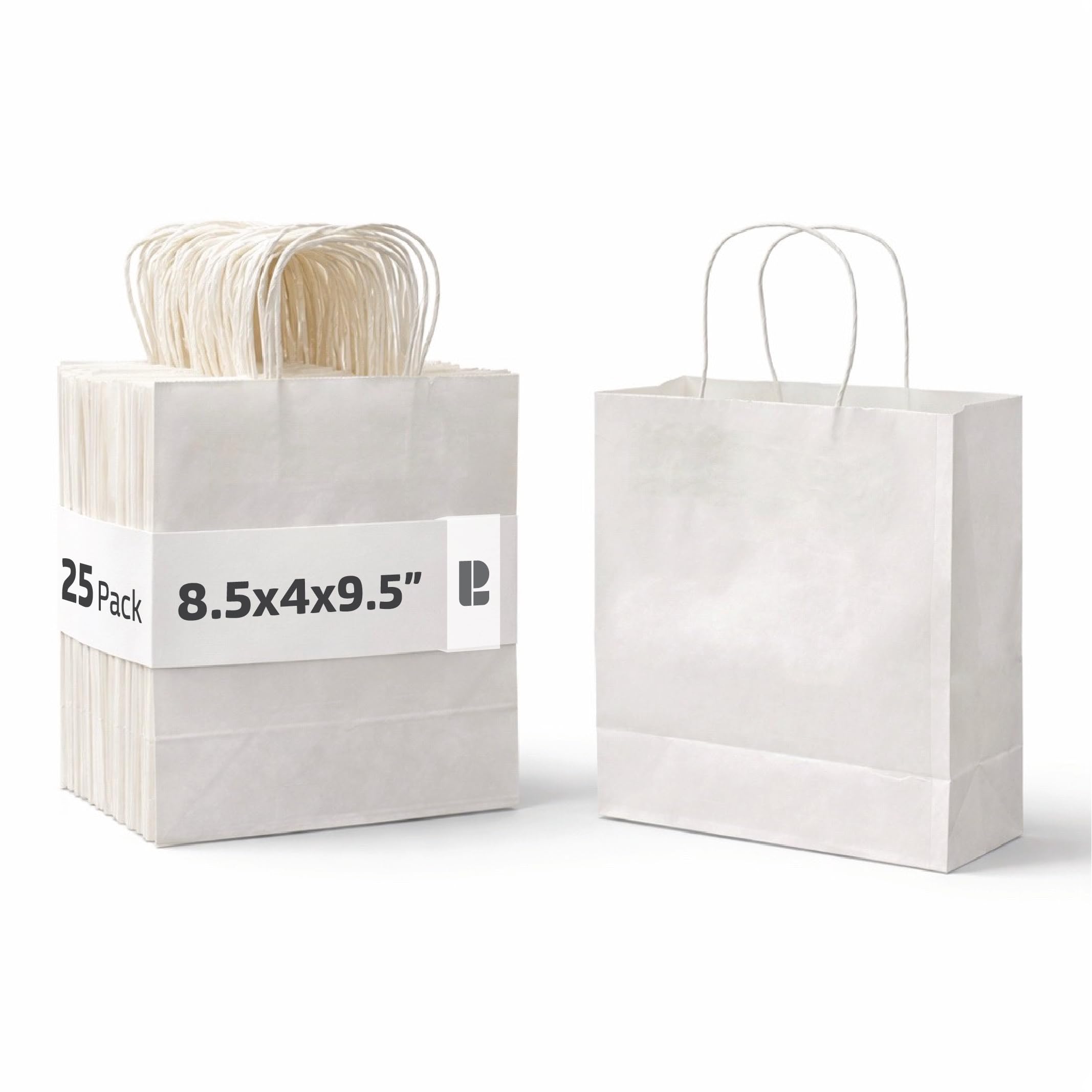 PrasheelLiving 8.5x4x9.5" White Paper Bags with Twisted Handles for Shopping, Gifting, Party Favours, Return Gifts, Retail Merchandise Bags, Small Business, Disposable Kraft Paper Gifting Covers, 25 Pack-image-48