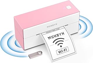 MUNBYN Wi-Fi Thermal Label Printer, Wireless Label Printer 4x6 for Shipping Package Postage Small Business, Compatible with Etsy, Shopify, eBay, Amazon, Royal Mail, FedEx, 129S, Pink