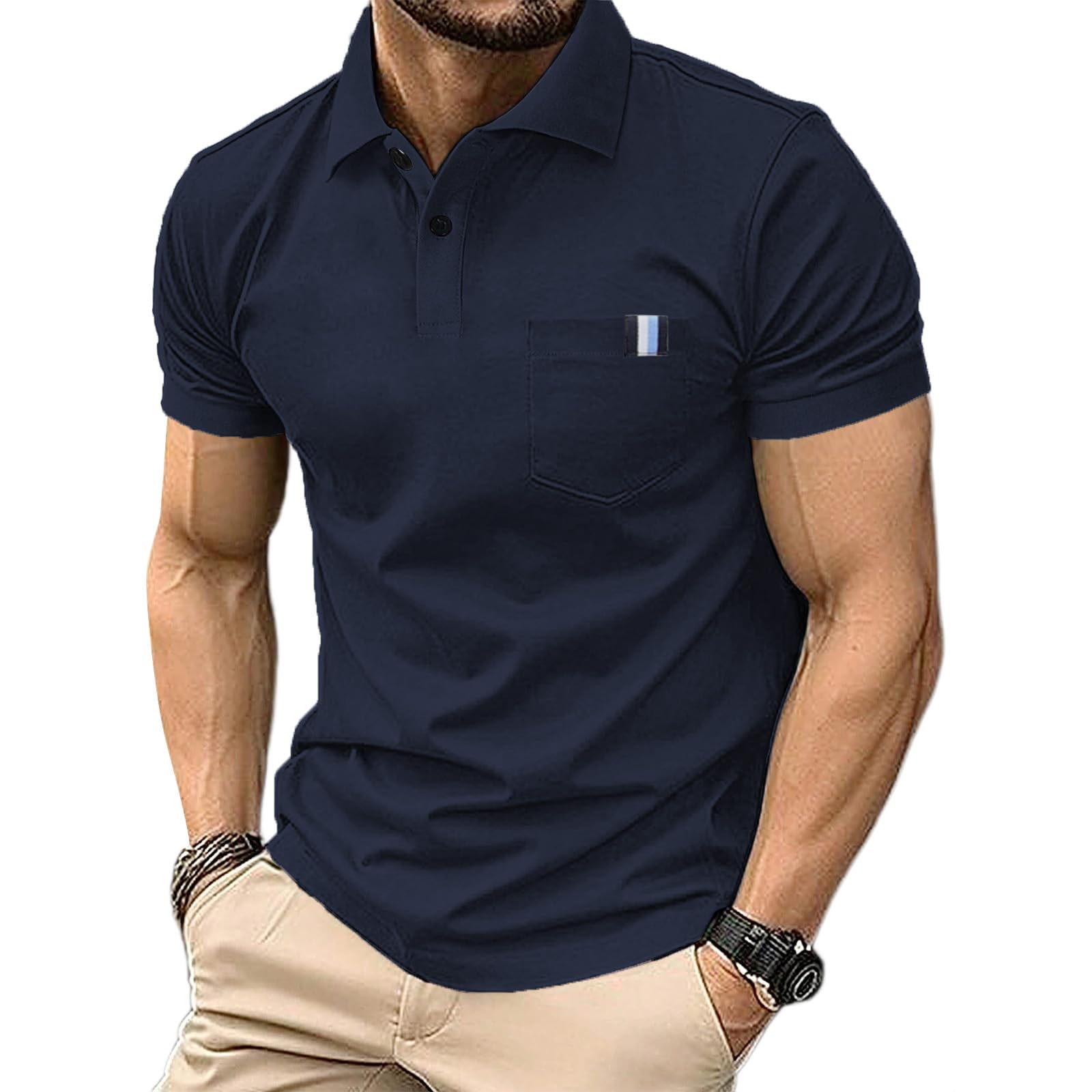 Yageshark Poloshirts Herren Kurzarm Baumwolle Sommer Atmungsaktives Männer Knopfleiste Casual Sport Shirt mit Brusttasche Basic Klassisches Golf Polohemd