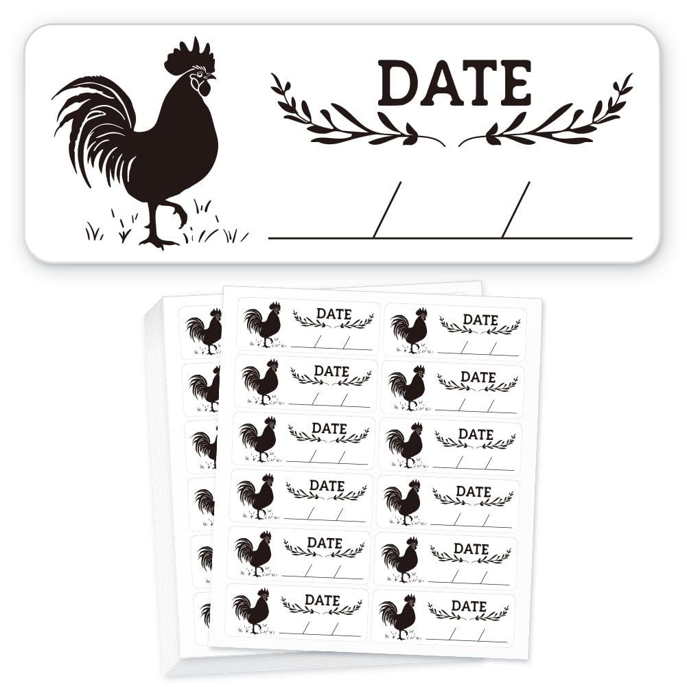 GOMAKERER 180 Pcs Farm Eggs Laid on Stickers Collected Date Writable, 1x2.64 Inch(2.5x6.7cm) Chicken Egg Carton Labels PET Adhesive Egg Packaging
