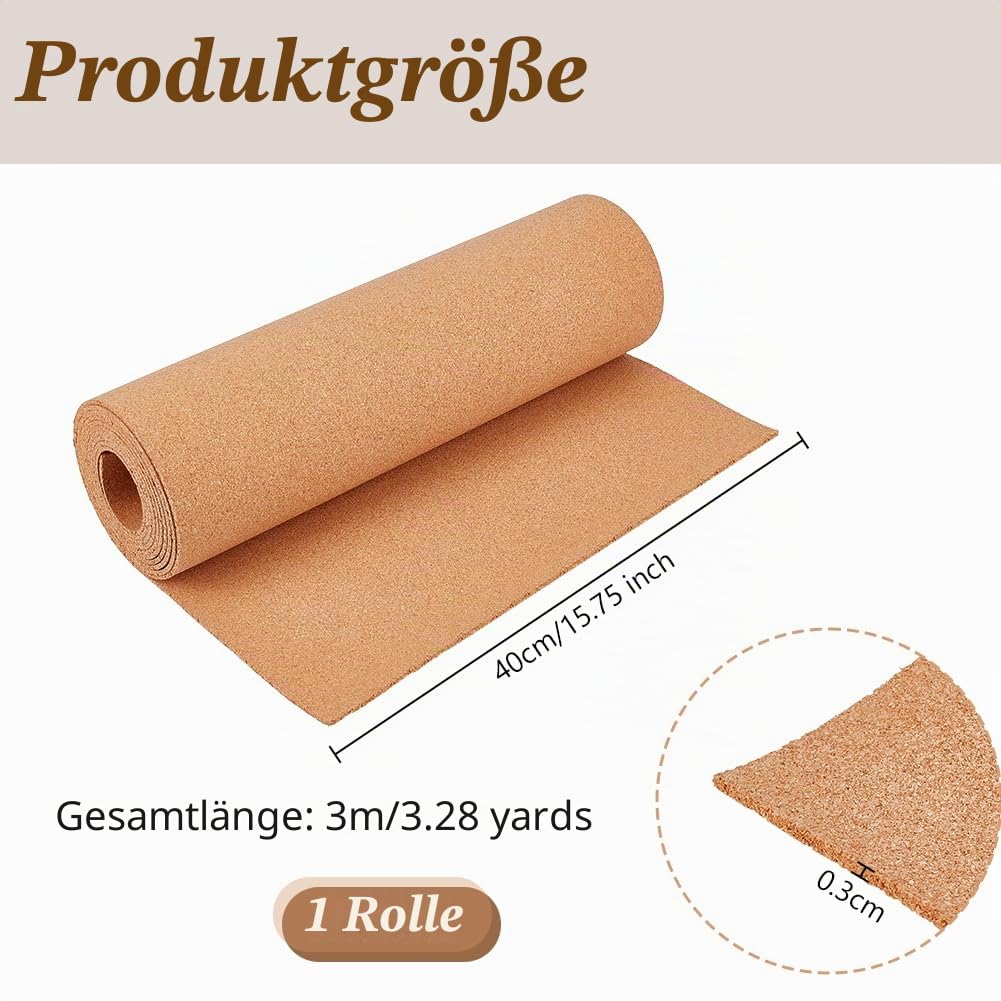 OLYCRAFT Große Korkrolle 3 m X 40cm Korkplattenrolle 3mm Dick Natürliche Korkplatte Pinnwände Kork Isolierplatten Vielseitig Einsetzbar Für Bastelarbeiten Heimbüro Organisation Dekoration