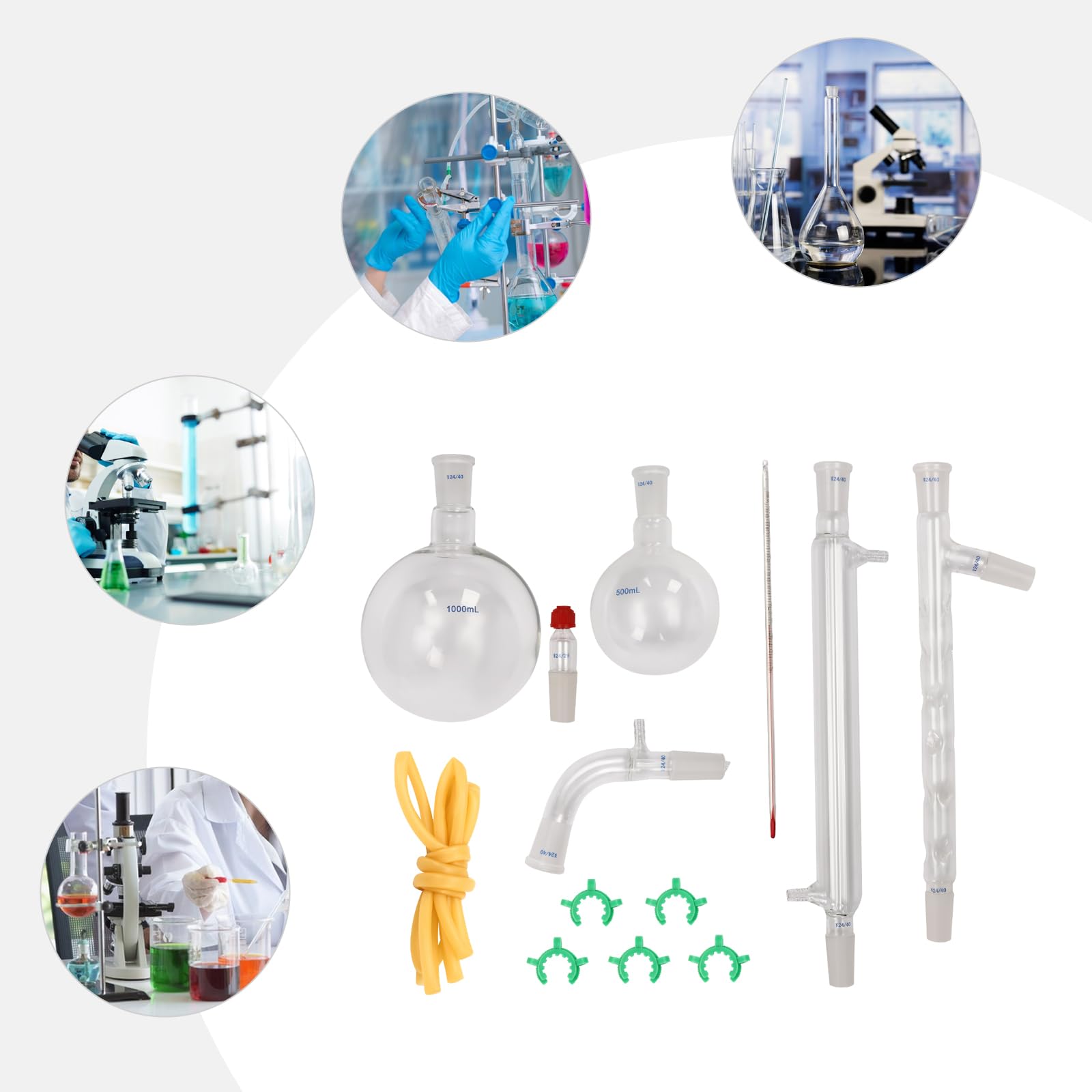 Chemielabor Glaswaren-Set, 250–1000 ml, 32 Stück, 24/40, Chemie, Glaswaren, Destillation, Labor, Glaswaren, Laborglaswaren, Chemie, Glaswaren für Destillationen, Trennung, Reinigung