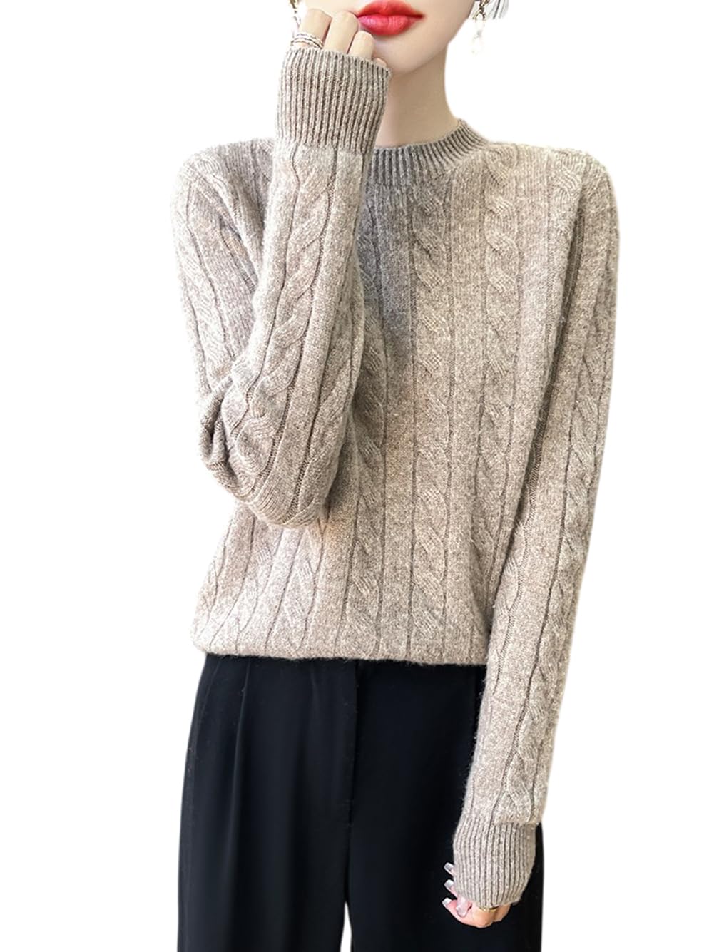 100 Merino Wool Sweaters for Womens Fall Winter Knitted Thick Pullover Long Sleeves Warm Crew Neck WQ712