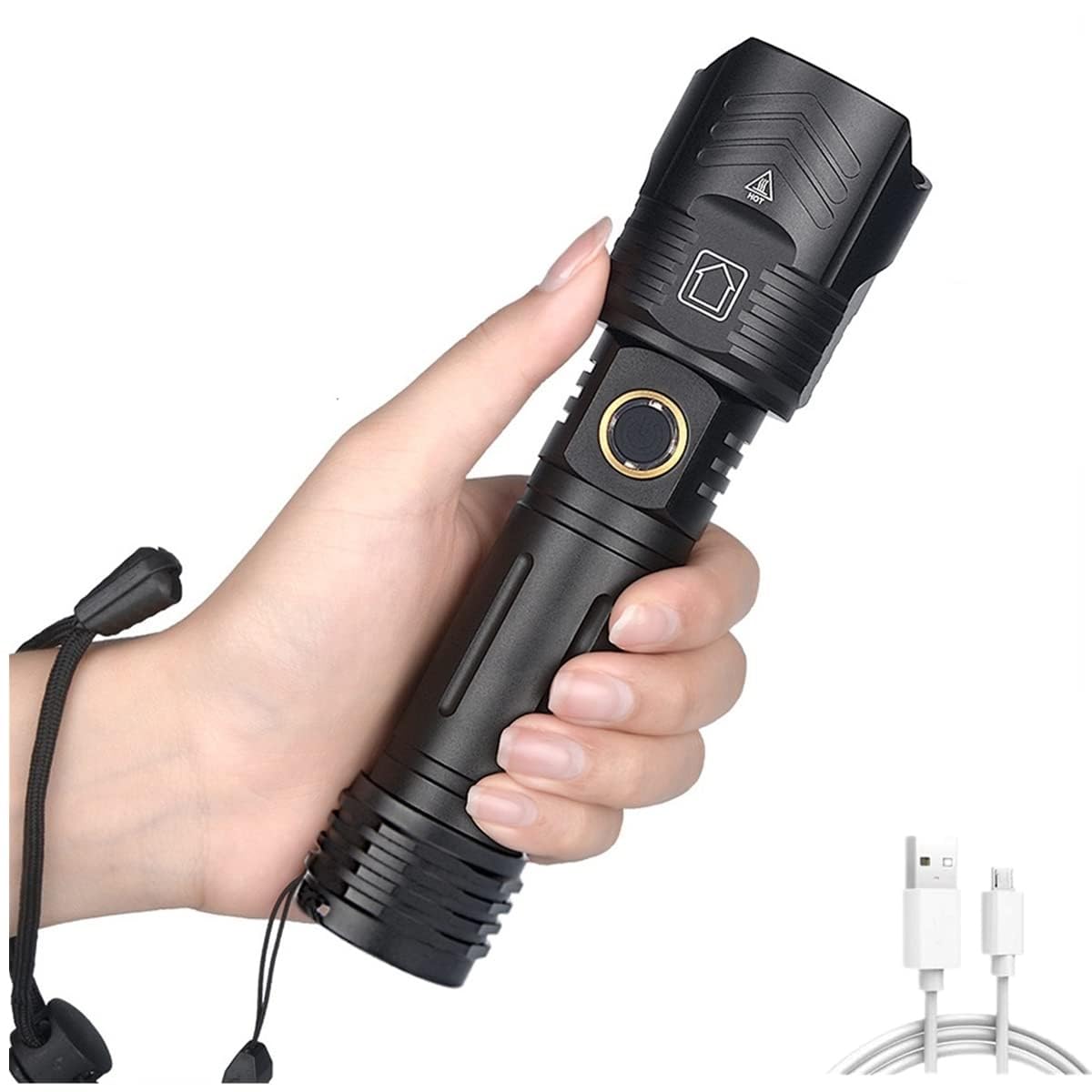 Xlentgen Black Led Torch 80000 Lumens, Zoomable Torches Led Super Bright Flashlight, Powerful Torches Battery Powered Water Resistant 7 Modes Tactical Torch For Camping Gifts