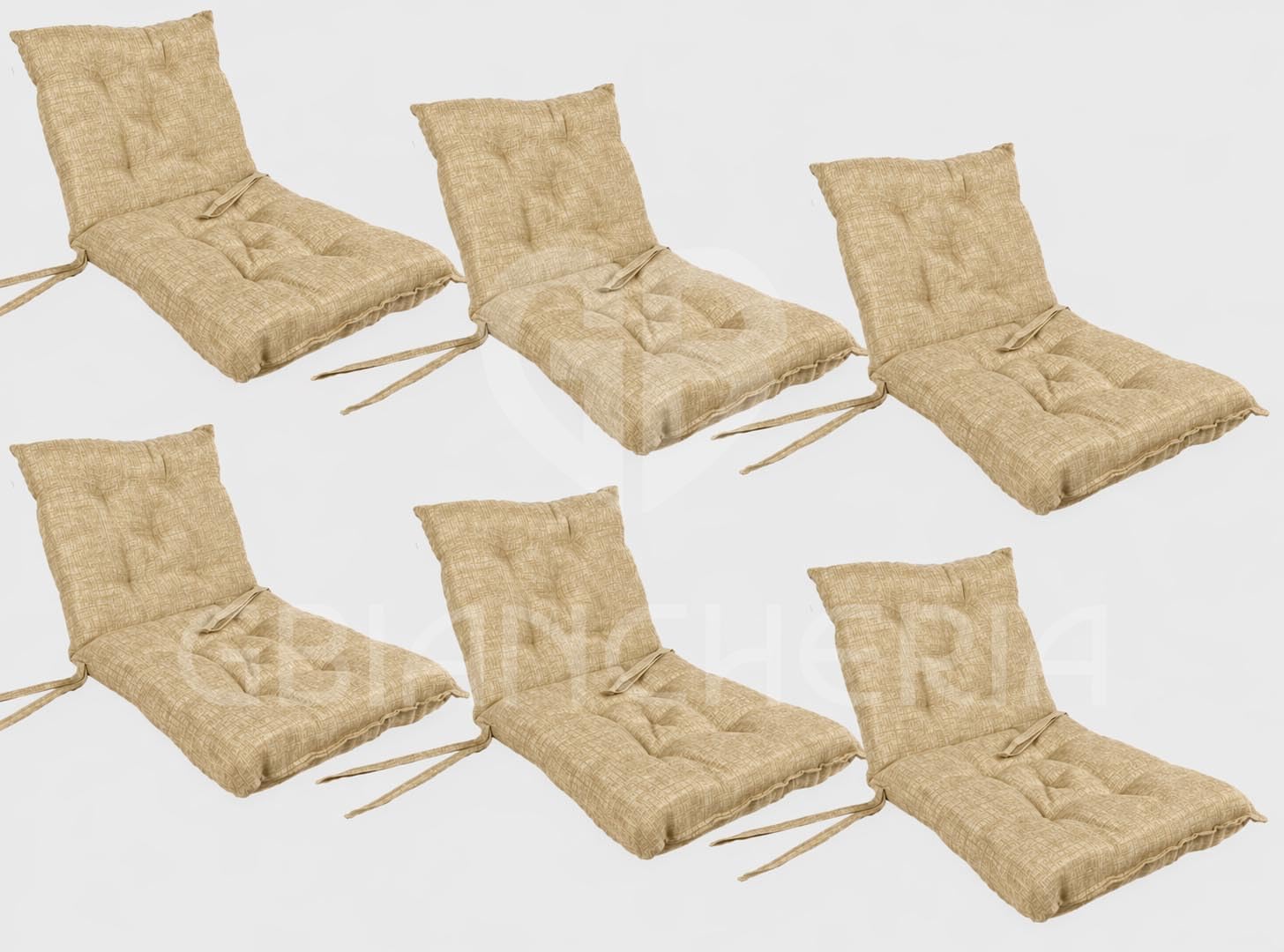 GBiancheria Set di 6 Cuscini Imbottiti per Sedie con Schienale da Esterno ed Interno Resistente e Comodo per Sedie Reclinabili, Spiaggine e Poltrone da Giardino Made in Italy (Beige)