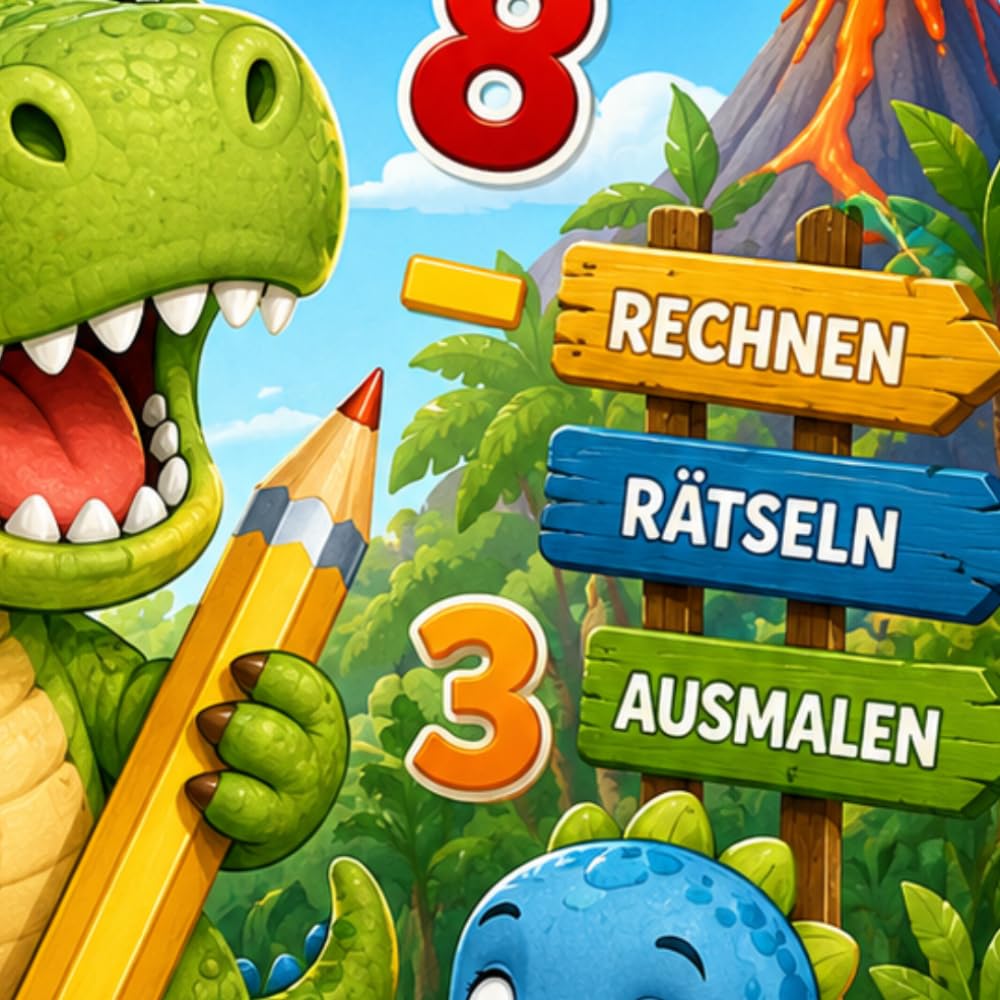 Dino-Mathe-Spaß: Rechnen, Rätseln und Ausmalen für Kinder von 6 - 8 Jahren