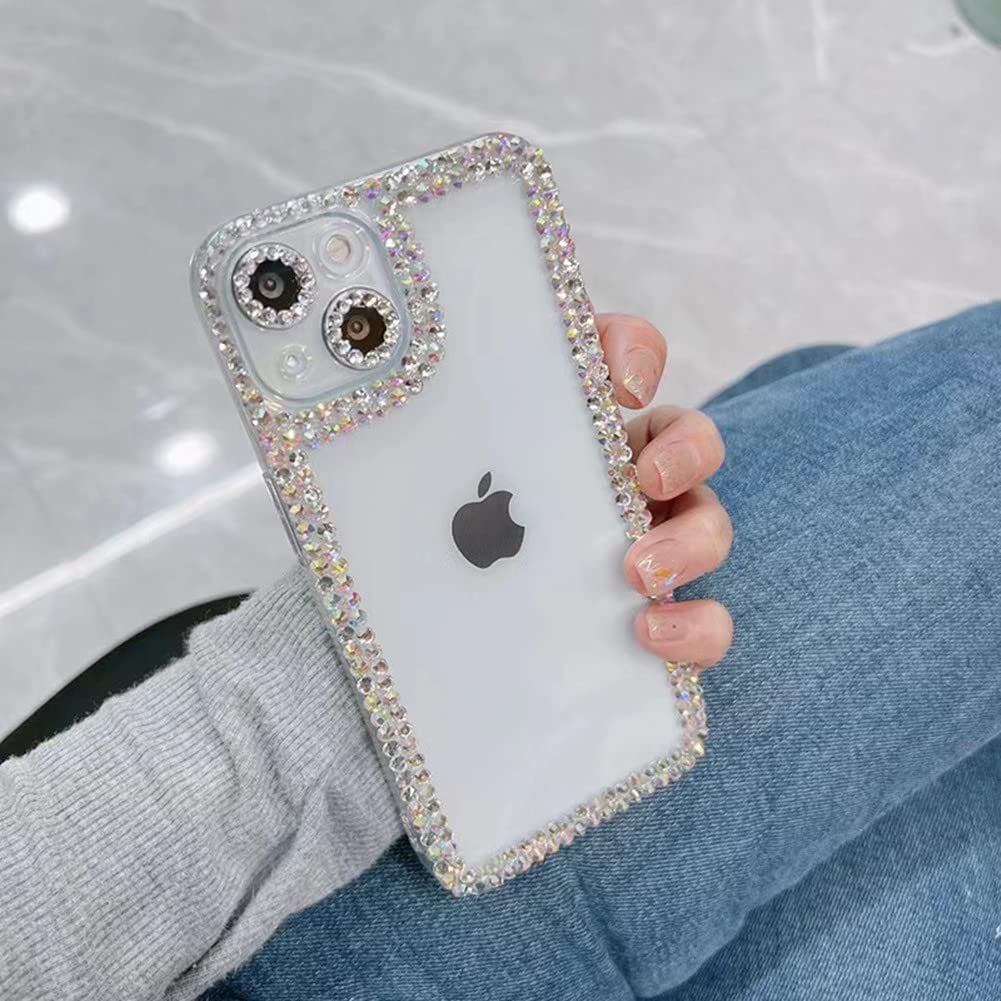 LozeguycCase Compatible with iPhone 14 Plus Cute,Compatible with iPhone 14 Plus 6.7 Inch Super Slim Luxury Bling Case Cover for Girls Women White