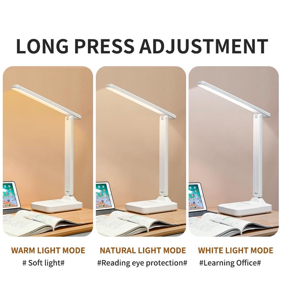 Image of One94Store Rechargeable LED Desk Lamp - Foldable Study Lamp with 1200mAh Battery, USB Charging, Touch Function, Eye Protection & 3-Level Brightness for Reading, Office & Home Use