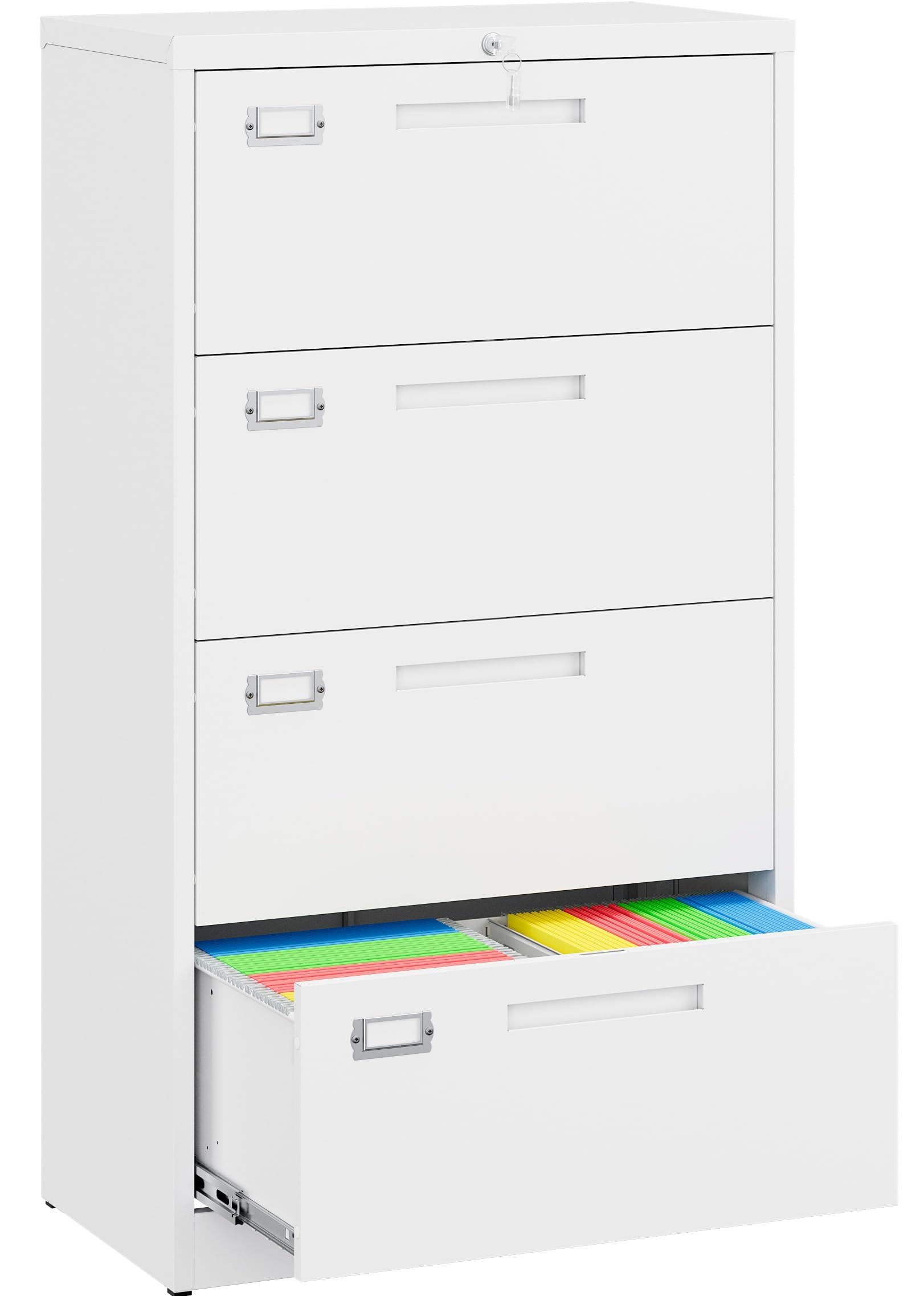 SISESOL 4 Drawer Lateral File Cabinet with Lock,White Lateral Filing Cabinet,Horizontal Metal Filing Cabinets,Locked Wide Four Drawer File Cabinets for Office Home,Fit Letter/A4/F4/Legal File