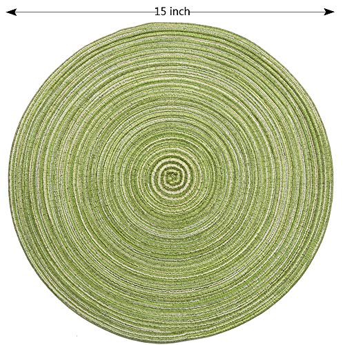 Round Braided/Woven Placemats, Indoor/Outdoor Placemat/Charger, Kitchen Mat For Dinning Table Washable Set Of 6 Green #TOP3