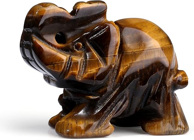 XIANNVXI Crystal Elephant Decor Tiger Eye Figurine Healing Crystals Gemstones Statue Natural Carved Stones Ornament 1.5" Reiki Home Room Decorations for Women Men
