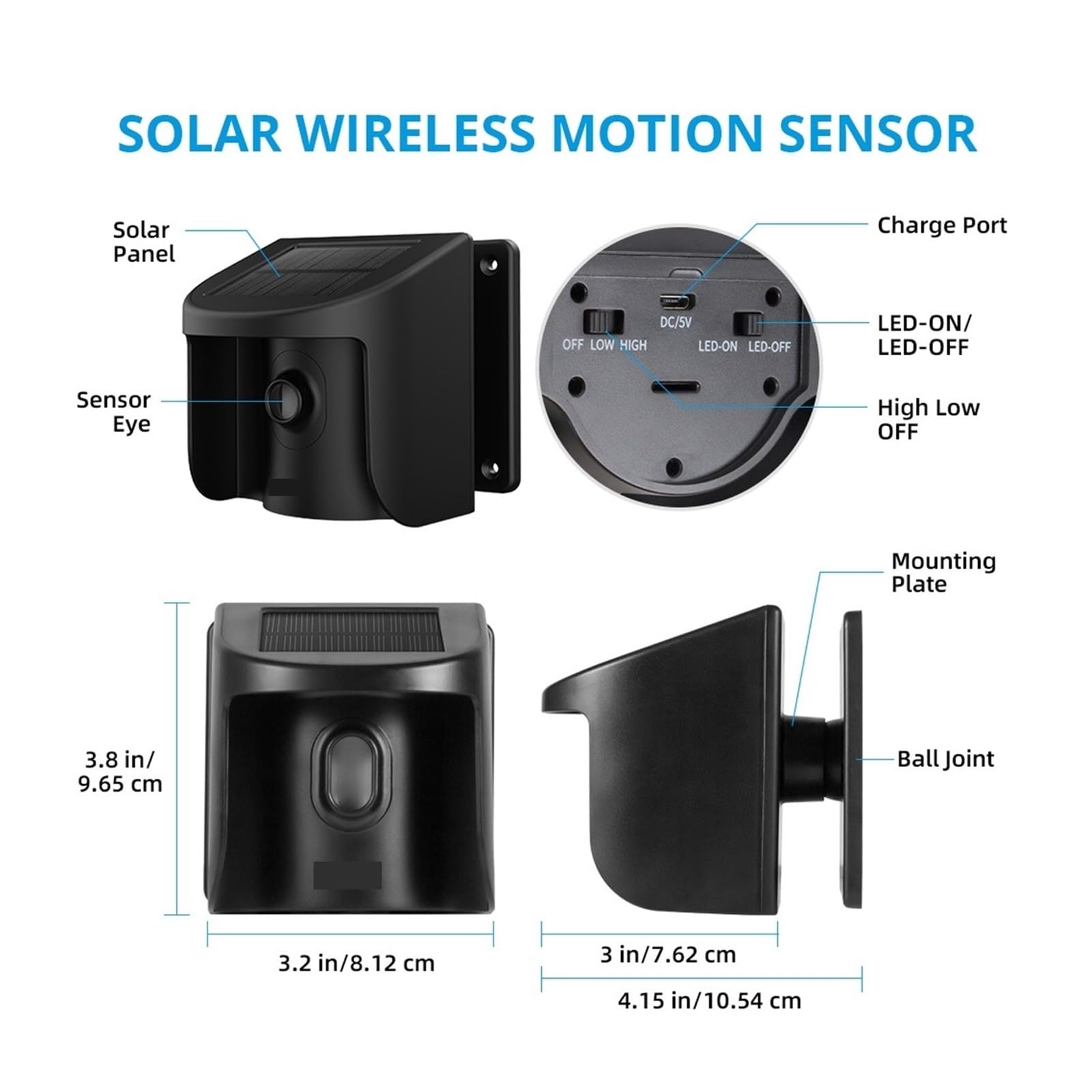 Alarma de entrada con detector movimiento PIR energía solar, resistente al agua, for exteriores, protección antirrobo Para uso de bricolaje(KIT 2)
