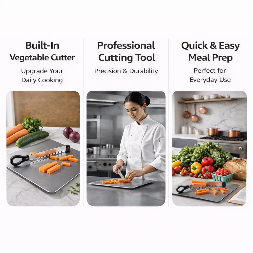 SR 304 Stainless Steel Chopping Board with Knife for Kitchen | 2 in 1 Chopping Board for Cutting Vegetables, Meat | SS Choping Board with Knife Set | Cutting & Choping Board | Kitchen Tools(25x35) — Amazon image 6